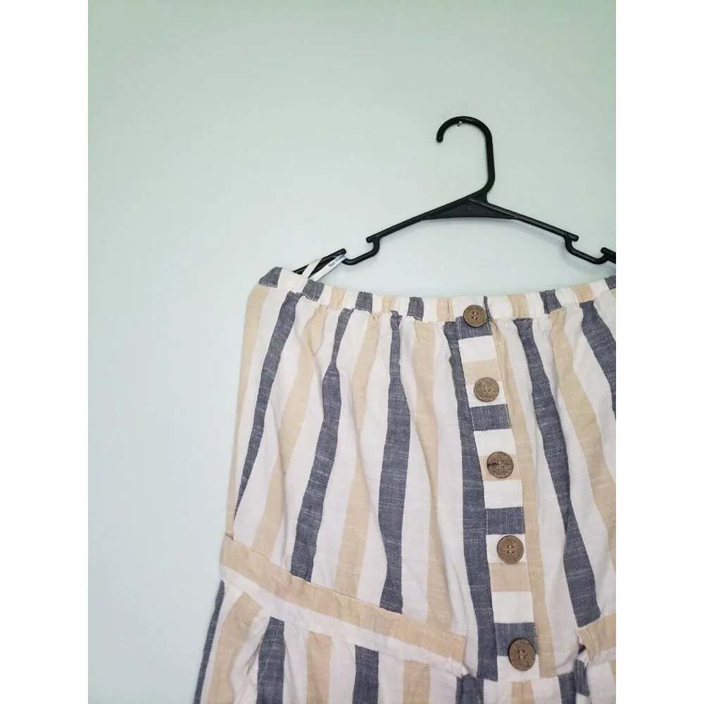 Blue Island Womens Sz L Jumpsuit Strapless Stripe Button Front Drawstring Tie - Picture 4 of 5
